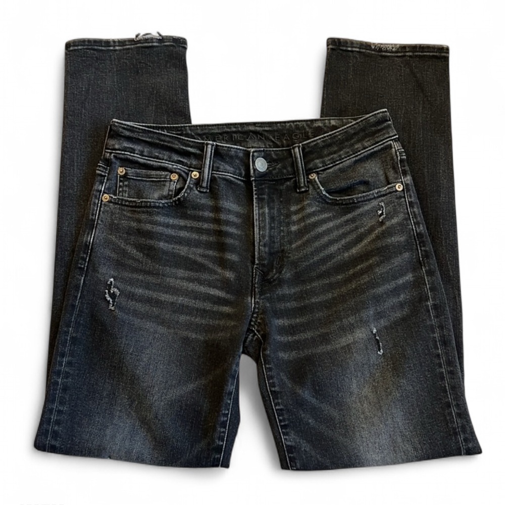 American Eagle Slim Straight Jeans Ne(x)t Level Flex Black Distressed 29x32 - Picture 2 of 11